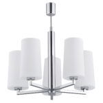 Melot 5 Light Chandelier, Chrome, Opal Shades, 51cm Width