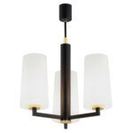 Melot 3 Lamp Chandelier, Black & Brass, Opal Shades, 46cm Width