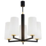 Melot 5 Lamp Chandelier, Black & Brass, Opal Shades, 51cm Width