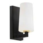 Melot Wall Lamp, Black & Brass, Opal Shade, 1 Lamp, 8.5cm Width