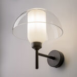 Memory Mushroom Black Wall Light, Clear & Opal Glass, Metal, 1 Lamp, 22cm Wide