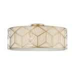 Messina Round Ceiling Light, 5 Lamp, Gold Metal, Beige Shade, 57.5cm Wide