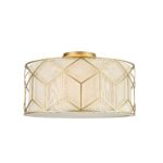 Messina Round Ceiling Lamp, 3 Light, Gold Metal, Beige Shade, 43cm Wide