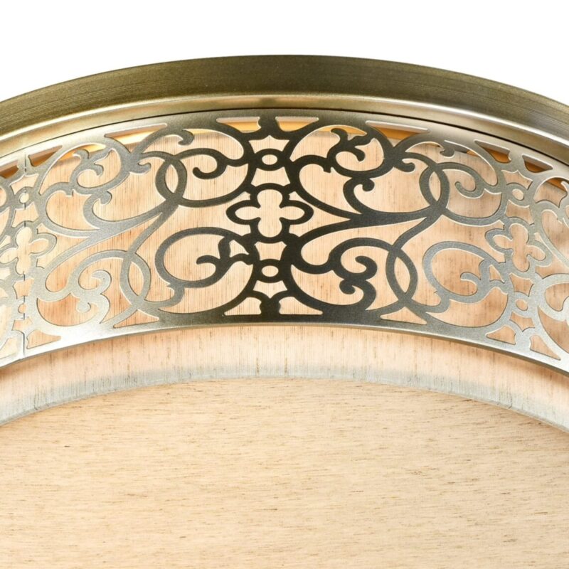 venera flush ceiling lamp, 5 light, brass, beige fabric shade, 50cm wide