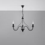 Wera 3 Light Candle Chandelier, Black Metal, 60cm Diameter
