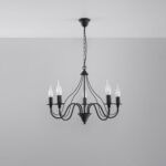 Wera 5 Lamp Candle Chandelier, Black Metal, 60cm Diameter