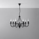 Wera 7 Light Candle Chandelier, Black Metal, 60cm Diameter