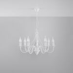 Wera 7 Lamp Candle Chandelier, White Metal, 60cm Diameter