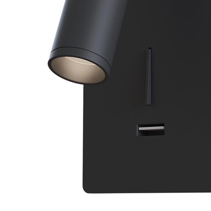 Mirax Rectangle Black LED Wall Spotlight, USB Port, Switched, 3W, 3000K, 7cm Wide