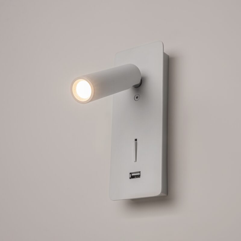 Mirax Rectangle White LED Wall Spotlight, USB Port, Switched, 3W, 3000K, 7cm Wide