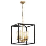 Monzano 4 Light Square Pendant Lamp, Black, Old Gold, 36cm Width