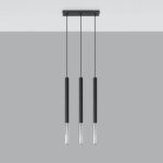 Mozaica Black & Chrome Bar Pendant Light, 3 Lamp, Metal, 30cm Length