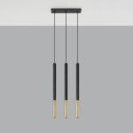 Mozaica Black & Gold Bar Pendant Light, 3 Lamp, Metal, 30cm Length
