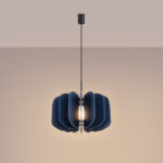 Malo Navy Blue Pendant Light, Felt Shade, Black Metal, 45cm Diameter, 1 Lamp