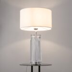 Muse Table lamp, Chrome Metal, Clear Clear, White Fabric Shade, 32cm Wide
