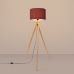 Gatt Natural Wooden Floor lamp, Burgundy Fabric Shade, 1 Light, 140cm Height