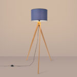 Gatt Natural Wooden Floor lamp, Navy Blue Fabric Shade, 1 Light, 140cm Height