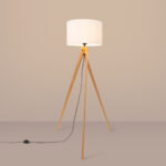 Gatt Natural Wooden Floor lamp, White Fabric Shade, 1 Light, 140cm Height