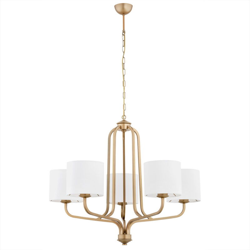 Angled view of Nello chandelier showing five-arm arrangement.