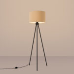 Evra Black Floor Lamp, 1 Light, Taupe Fabric Drum Lamp Shade, 135cm Height