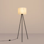 Evra Black Floor Lamp, 1 Light, Marble Fabric Drum Lamp Shade, 135cm Height