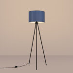 Evra Black Floor Lamp, 1 Light, Navy Fabric Drum Shade, 135cm Height