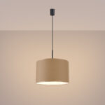 Evra Pendant Lamp, 1 Light, Taupe Fabric Shade, Black Metal, 40cm Wide