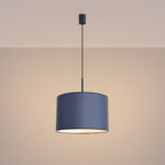 Evra Pendant Light, 1 Lamp, Navy Blue Fabric Shade, Black Metal, 40cm Wide