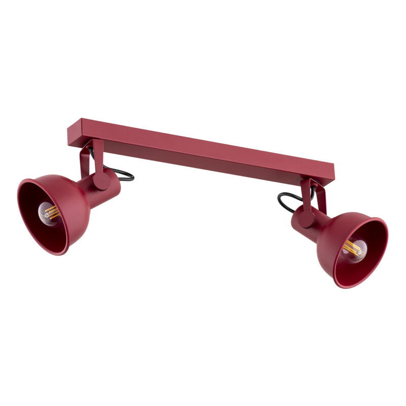 Nora red spotlight bar showing two heads at different angles without bulb illumination.