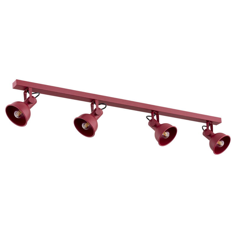 Nora red spotlight bar showing four adjustable heads without bulb illumination.