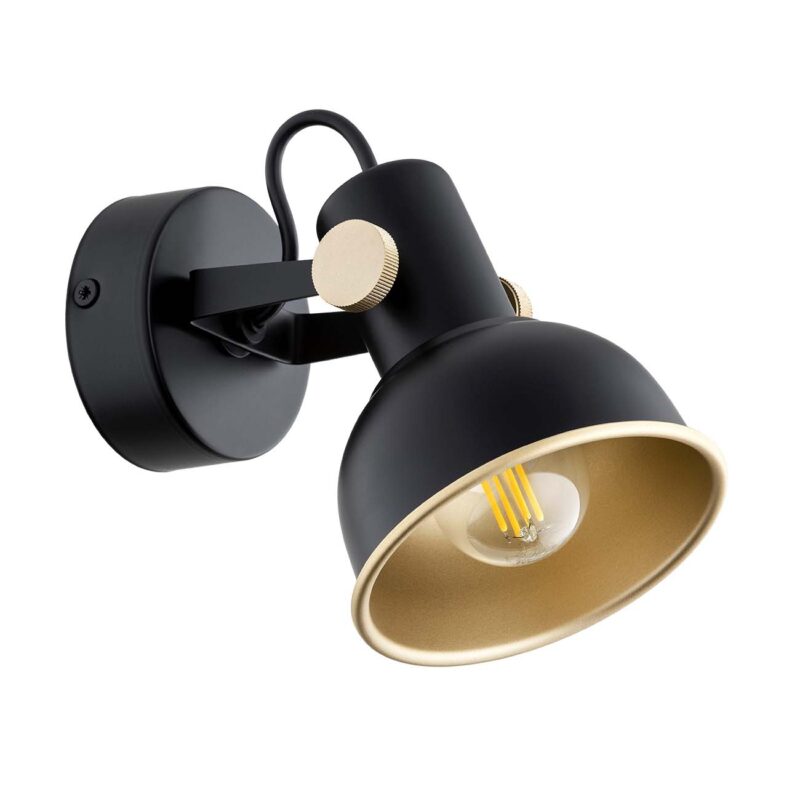 Nora wall spotlight showing adjustable head positioned downward with visible LED golf ball bulb.