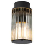 Nordfor IP44 Flush Ceiling Light, 1 Lamp, Black, Ribbed Glass 12cm