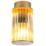Nordfor IP44 Ceiling Light, 1 Lamp, Gold, Ribbed Glass 12cm