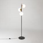 Nostalgia Floor Lamp, Black & Gold Metal, White Glass, 150cm Height