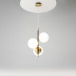 Nostalgia 3 Light Pendant Lamp, Black & Gold Metal, White Glass, 33.cm Wide