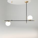 Nostalgia Bar Pendant Light, Black & Gold Metal, White Glass, 95cm Length