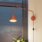 Knox Terracotta Red Plug-In Wall Lamp, Extended Swivel Arm, 61cm Depth