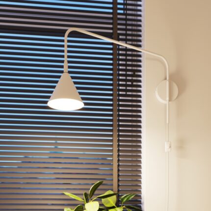 Close up Knox White Plug-In Wall Light, Extended Swivel Arm, 61cm Depth