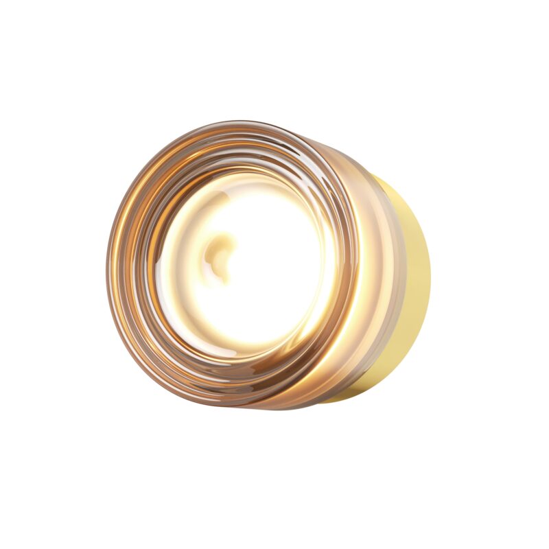 Olo Circular Wall Lamp, Colour Switching 6W LED, Brass Metal, Amber Glass, 12.5cm