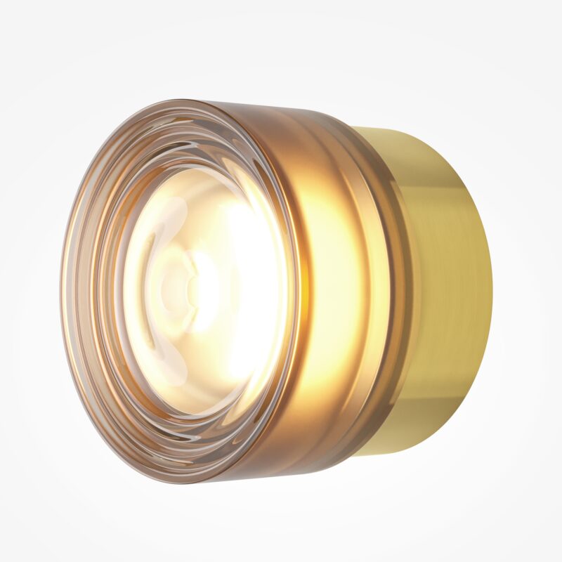 Olo Circular Wall Lamp, Colour Switching 6W LED, Brass Metal, Amber Glass, 12.5cm - Image 3
