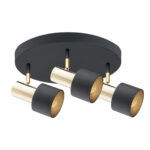Oria 3 Lamp Ceiling Spot, Round, Black, Brass, 47cm