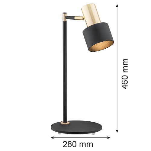 Side view of Oria table lamp showing 46cm height and adjustable positioning.