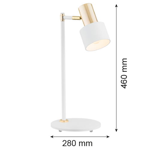 Technical diagram of Oria table lamp showing 46cm height and 28cm arm extension.