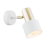 Oria White Wall Spotlight, 1 Light, Brass Detail, Adjustable