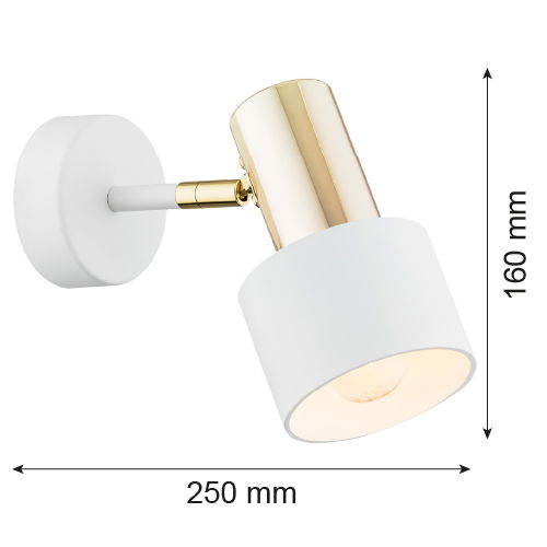Technical diagram of Oria wall spotlight showing 25cm depth and 16cm height dimensions.
