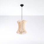 Auryana Curved Wood Pendant Light, 1 Lamp, Black Suspension, 30cm Wide