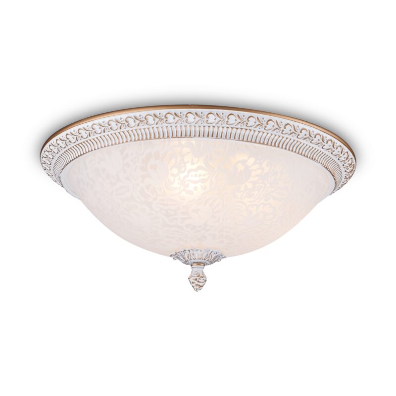 pascal white & gold ceiling lamp, flush, 3 light, metal, glass, 35cm wide