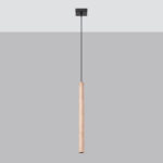 Vaslow Single Wood Tube Pendant Light, Black Metal, 8cm Wide