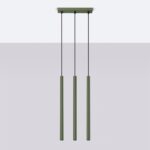 Vaslow 3 Lamp Bar Pendant Lamp, Metal, Olive Green, 30cm Length