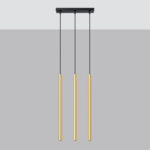 Vaslow 3 Lamp Bar Pendant Light, Polished Gold Metal, 30cm Length